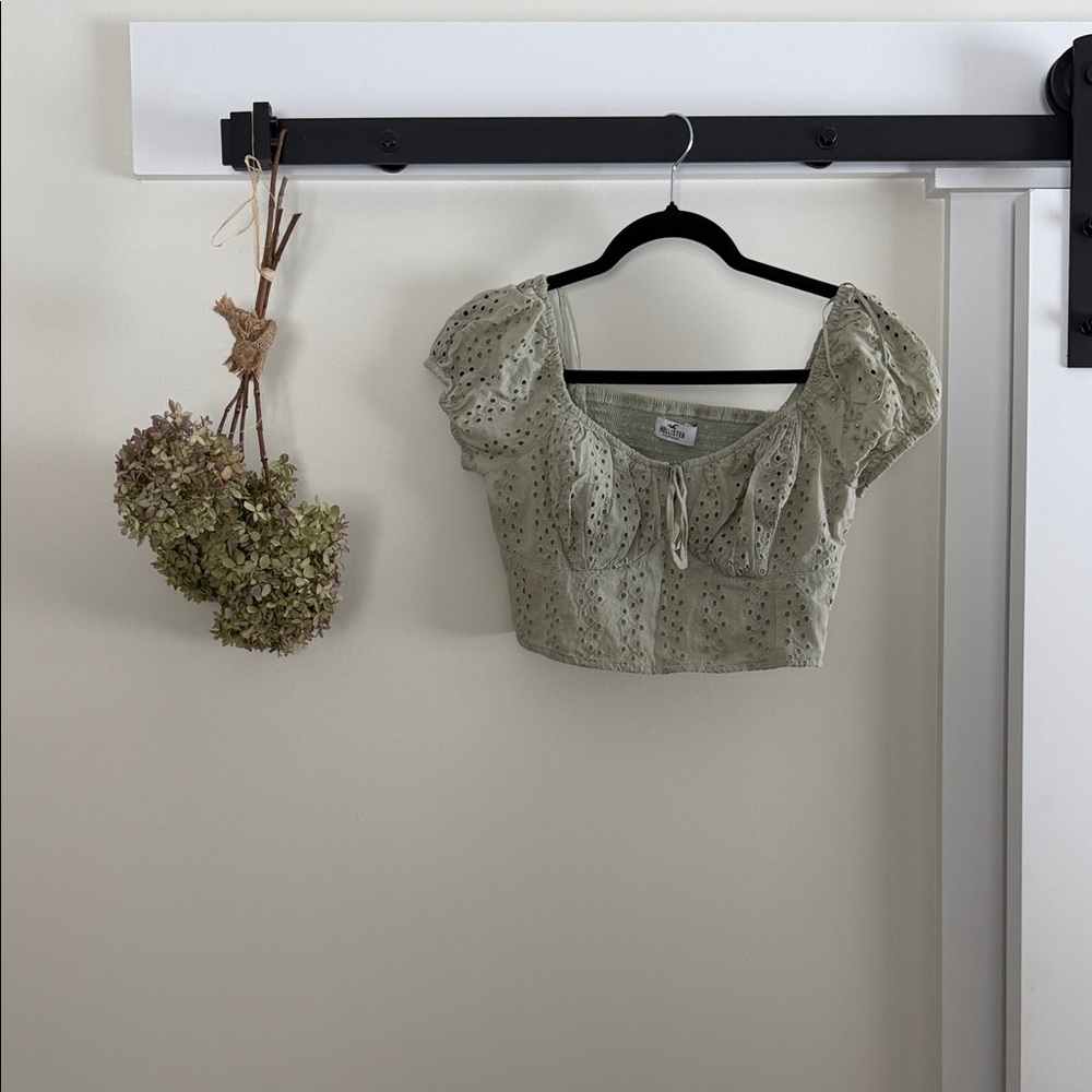 Hollister Light Green Eyelet Crop Top